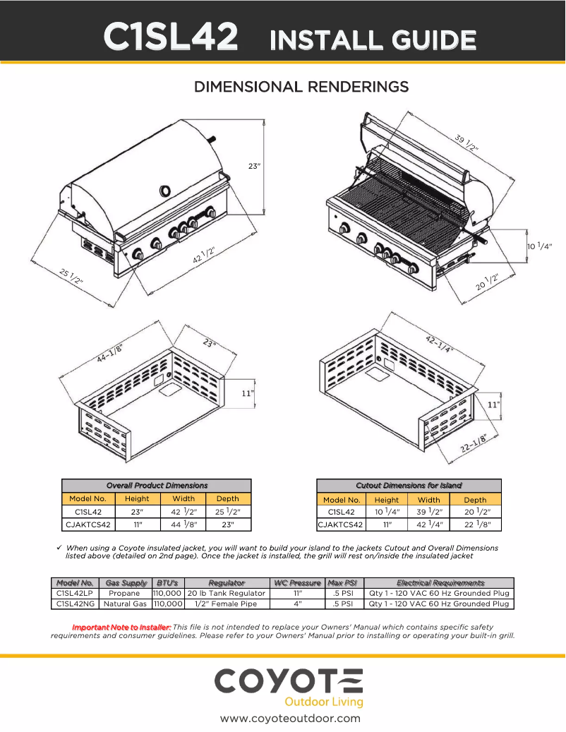 Page 1 de la notice Guide d'installation Coyote C1SL42LP