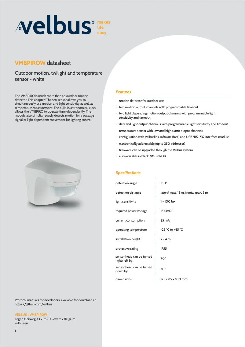 Page 1 de la notice Manuel utilisateur Velbus VMBPIROW