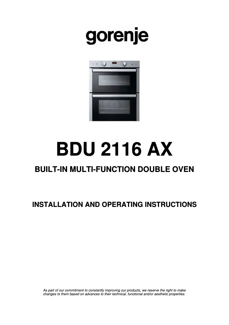 Página 1 del manual Manual de usuario Gorenje BDU2116AX