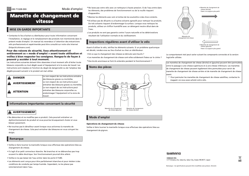 Page 1 de la notice Manuel utilisateur Shimano SW-R9150