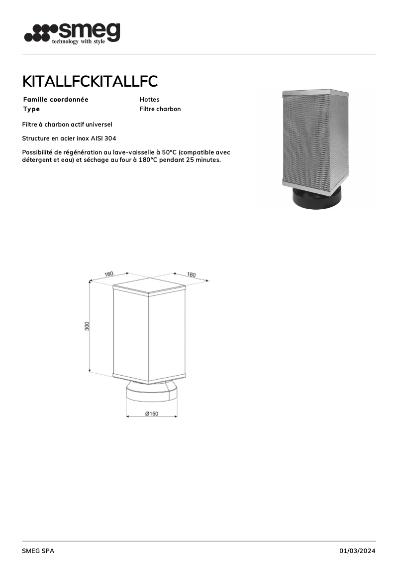 Page 1 de la notice Fiche technique Smeg KITALLFC