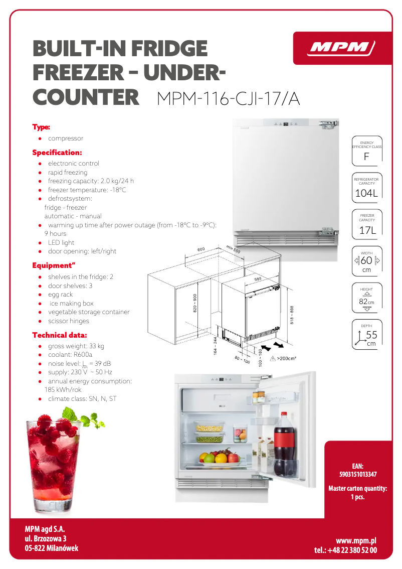 Page 1 de la notice Fiche technique MPM MPM-116-CJI-17/A