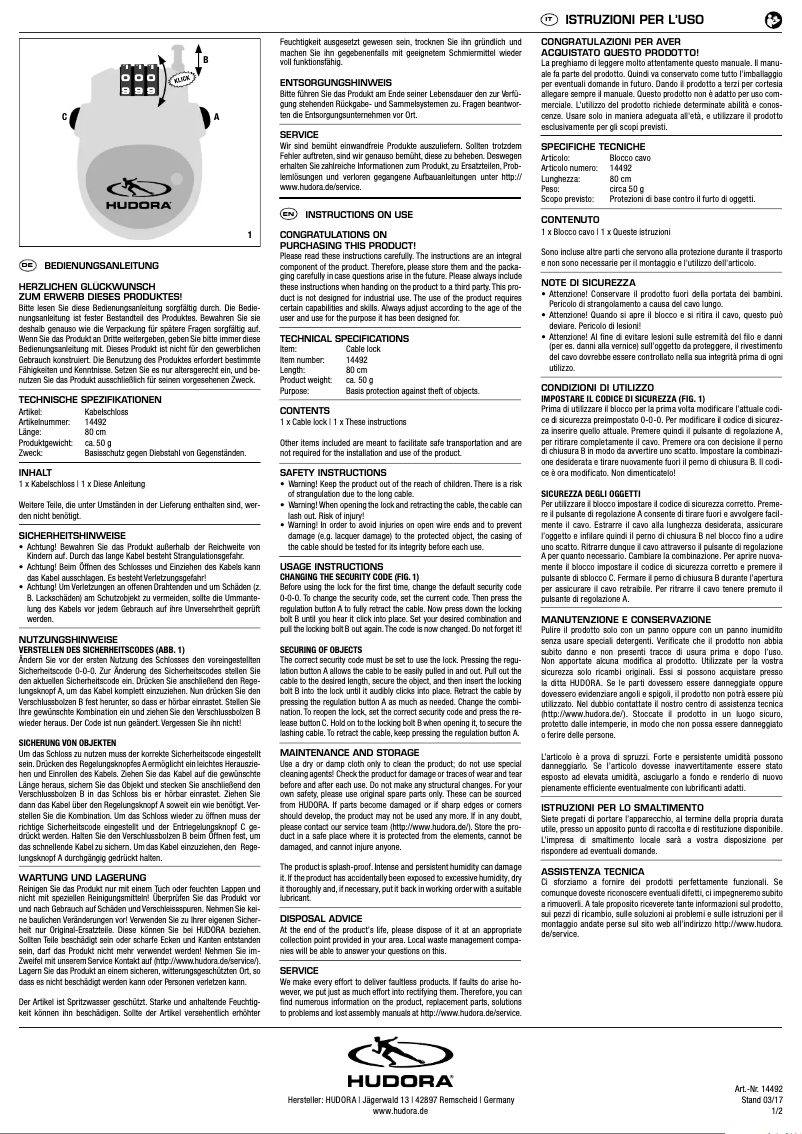 Page 1 de la notice Manuel utilisateur Hudora 14492