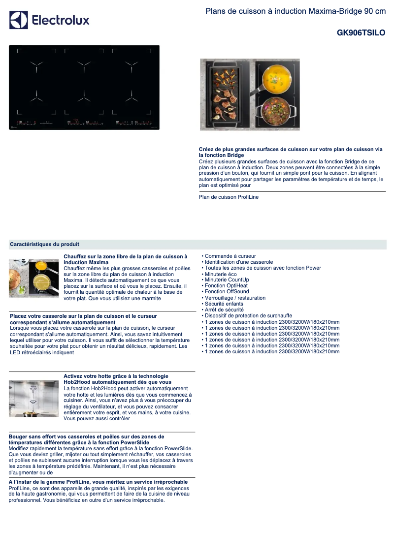 Page 1 de la notice Fiche technique Electrolux GK906TSILO