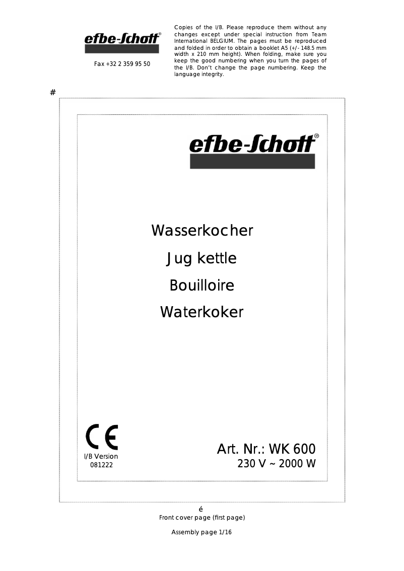 Page 1 de la notice Manuel utilisateur Efbe-Schott WK 600