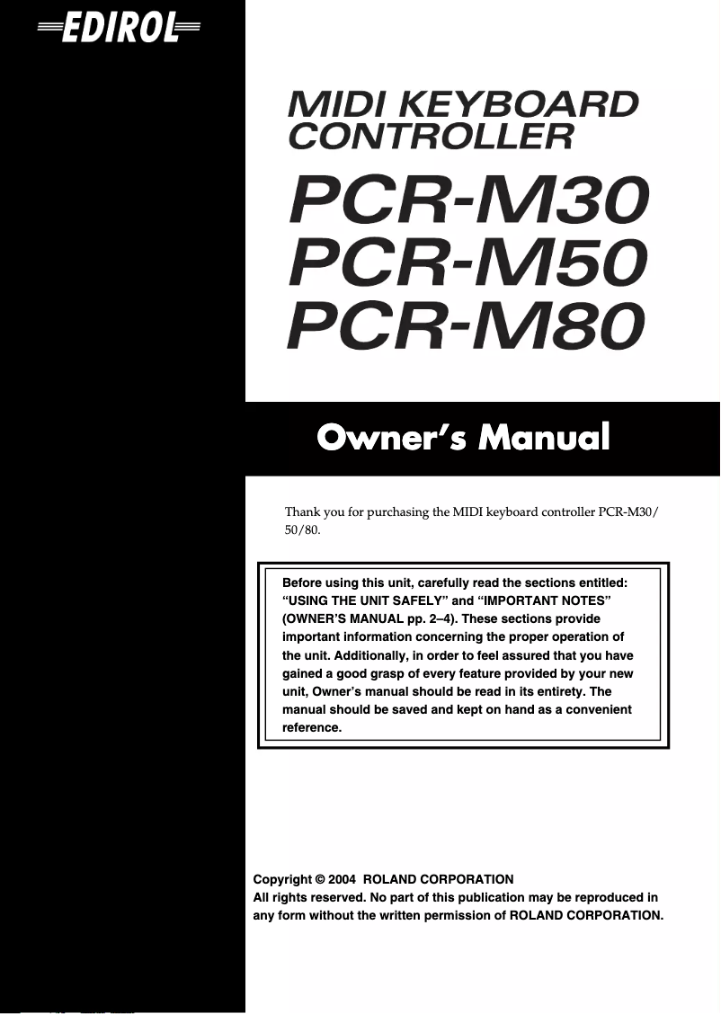 Página 1 del manual Manual de usuario Roland PCR-M50