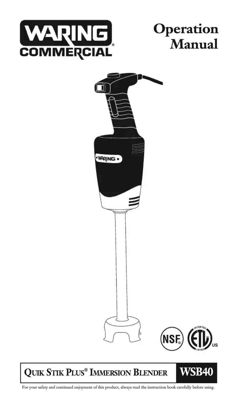 Página 1 del manual Manual de instrucciones Waring Commercial WSB40