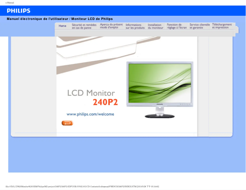 Page n°1 - Manuel utilisateur Philips 240P2EB