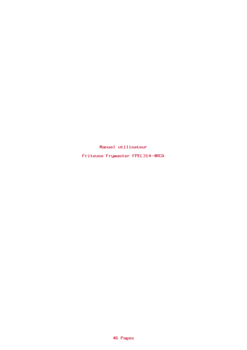 Page 1 de la notice Manuel utilisateur Frymaster FPEL314-4RCA