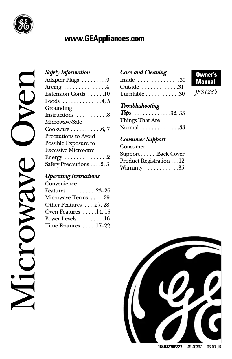 Page 1 de la notice Manuel utilisateur GE JES1235WF