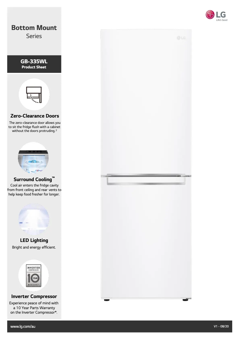 Page 1 de la notice Fiche technique LG GB-335WL
