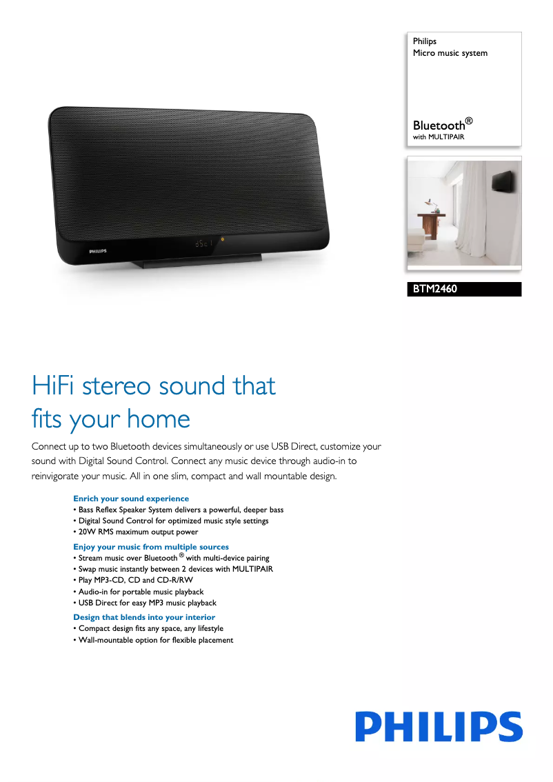 Page 1 de la notice Brochure Philips BTM2460