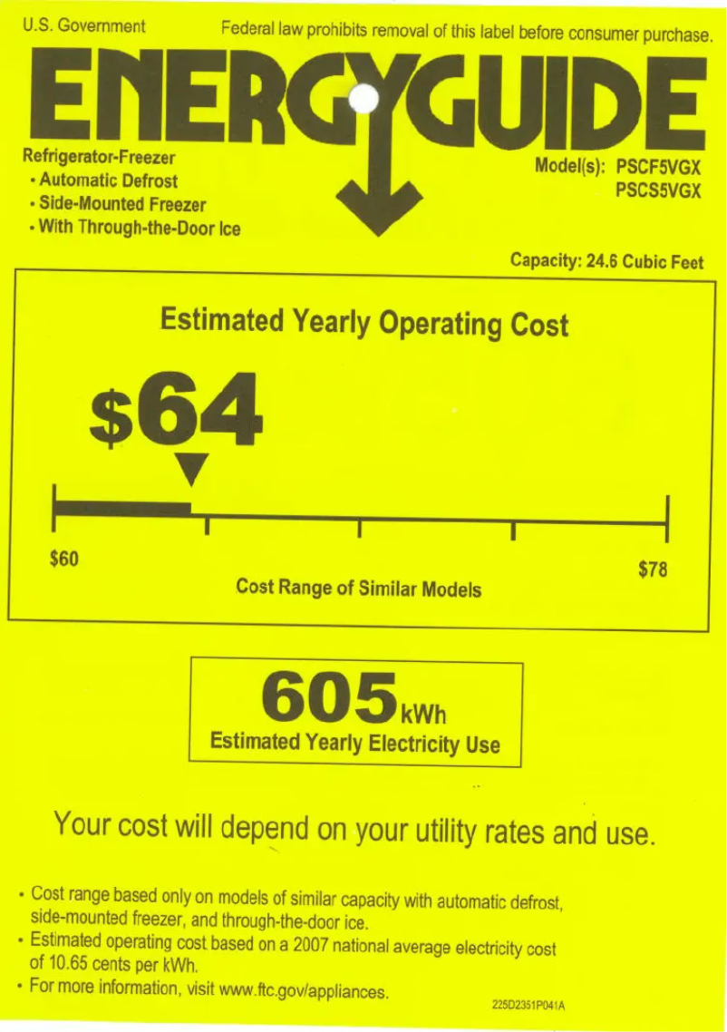 Page 1 of the manual Energy Label GE Profile PSCF5VGXBB