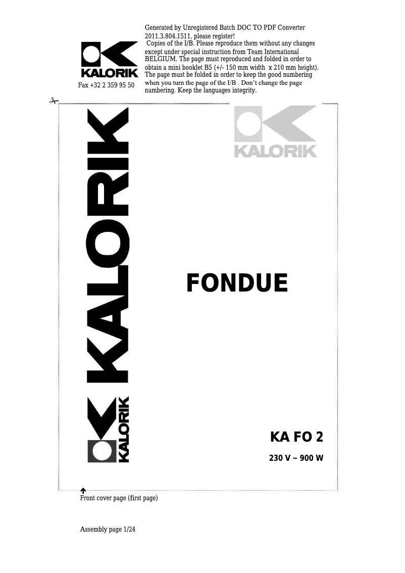 Page 1 of the manual User Manual Kalorik KA FO 2