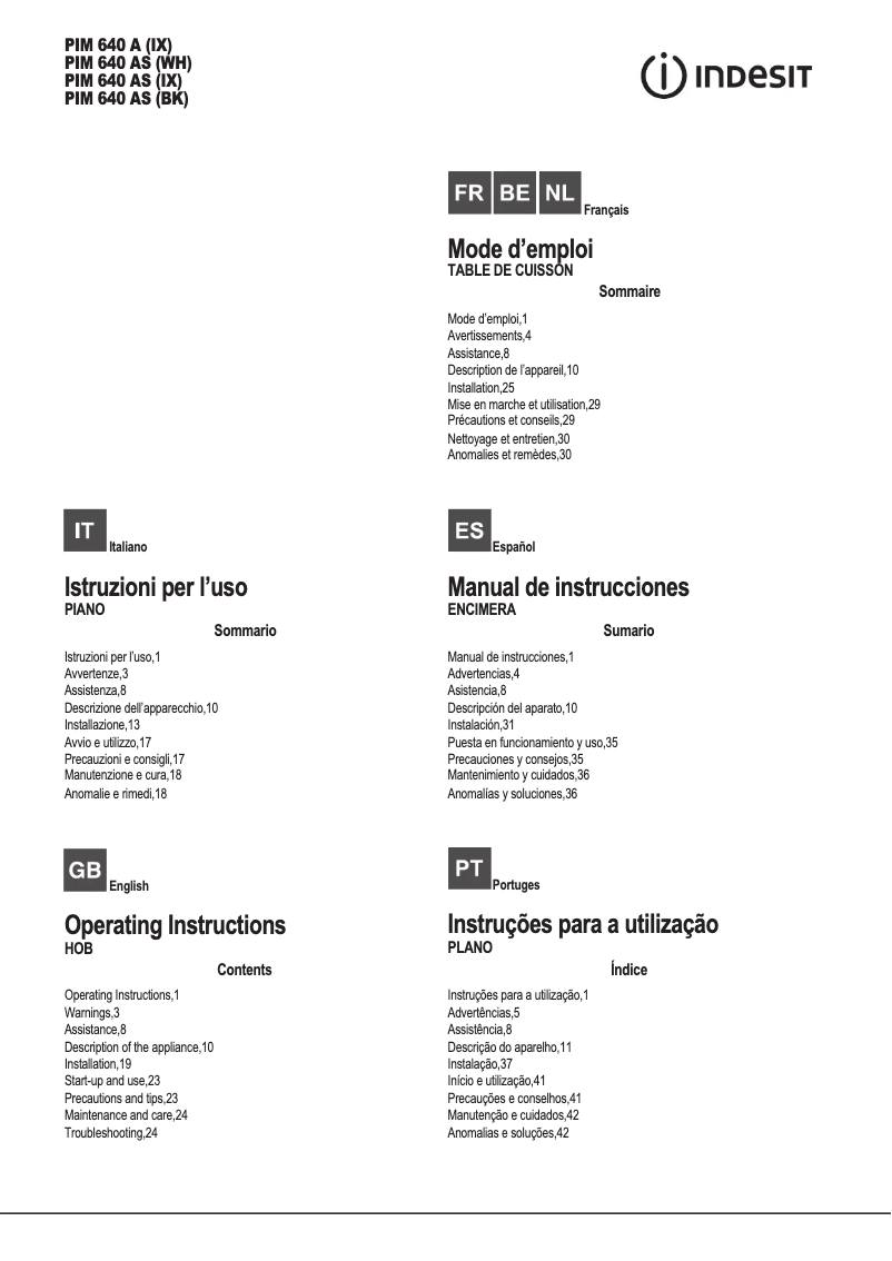 Página 1 del manual Manual de usuario Indesit PIM 640 AS (BK)