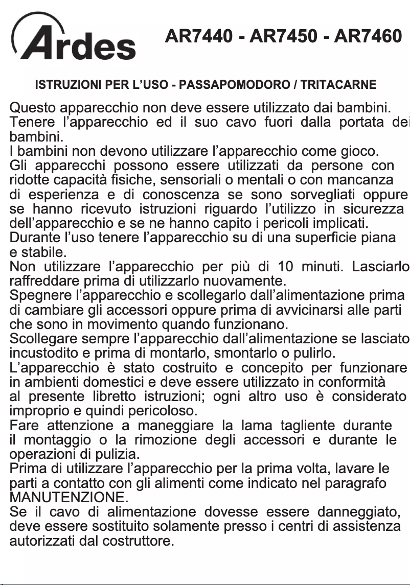 Page 1 de la notice Manuel utilisateur Ardes AR7440
