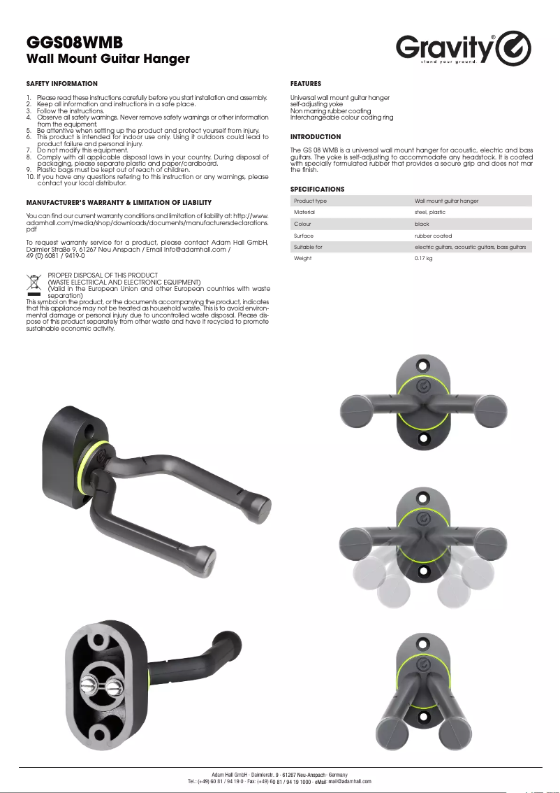 Página 1 del manual Manual de usuario Gravity GS 08 WMB