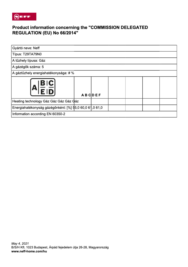 Page 1 of the manual Energy Label Neff T29TA79N0