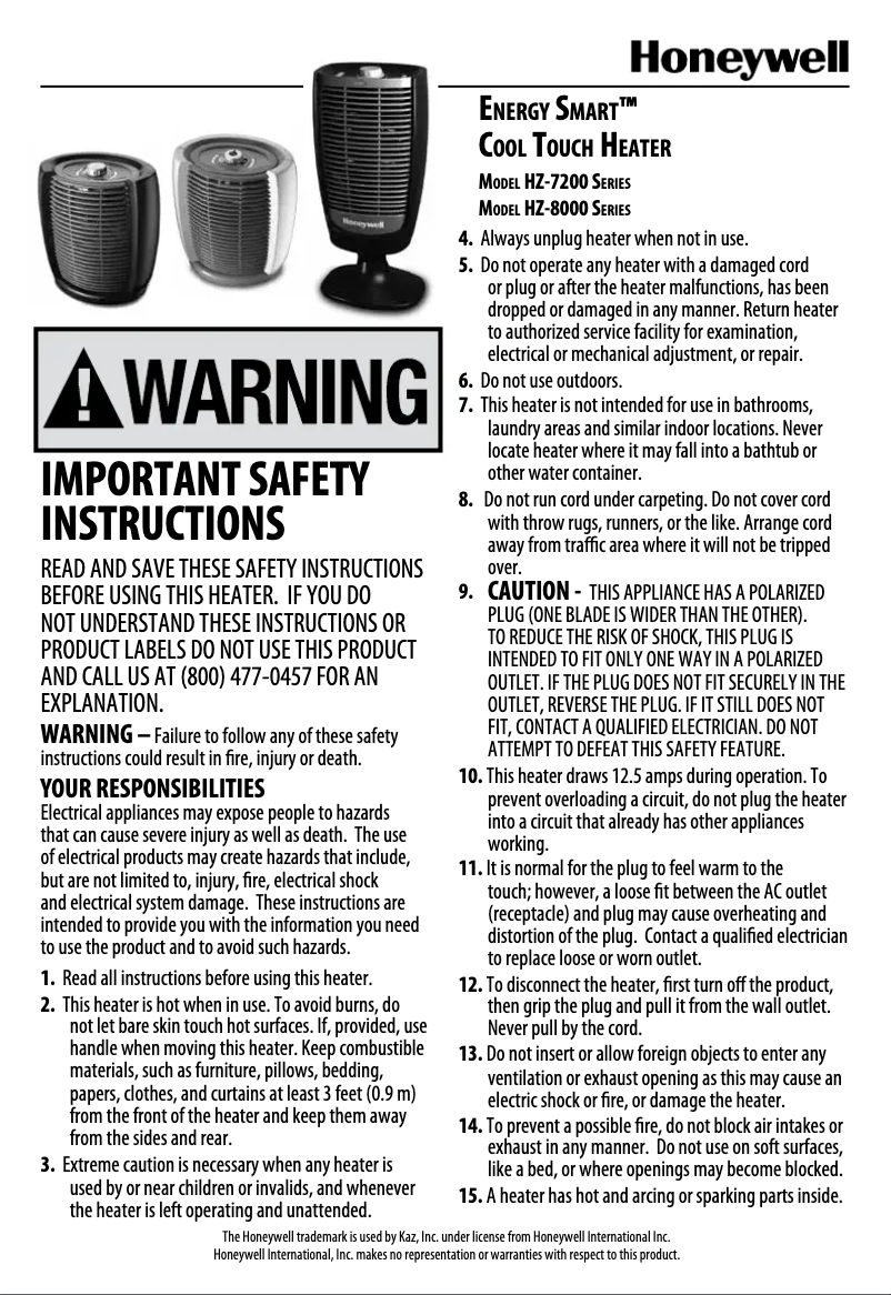 Page 1 de la notice Manuel utilisateur Honeywell EnergySmart HZ-8000