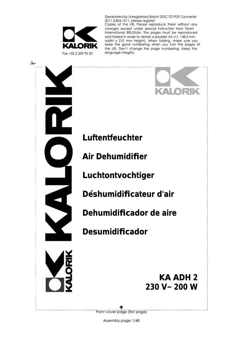 Página 1 del manual Manual de usuario Kalorik KA ADH 2