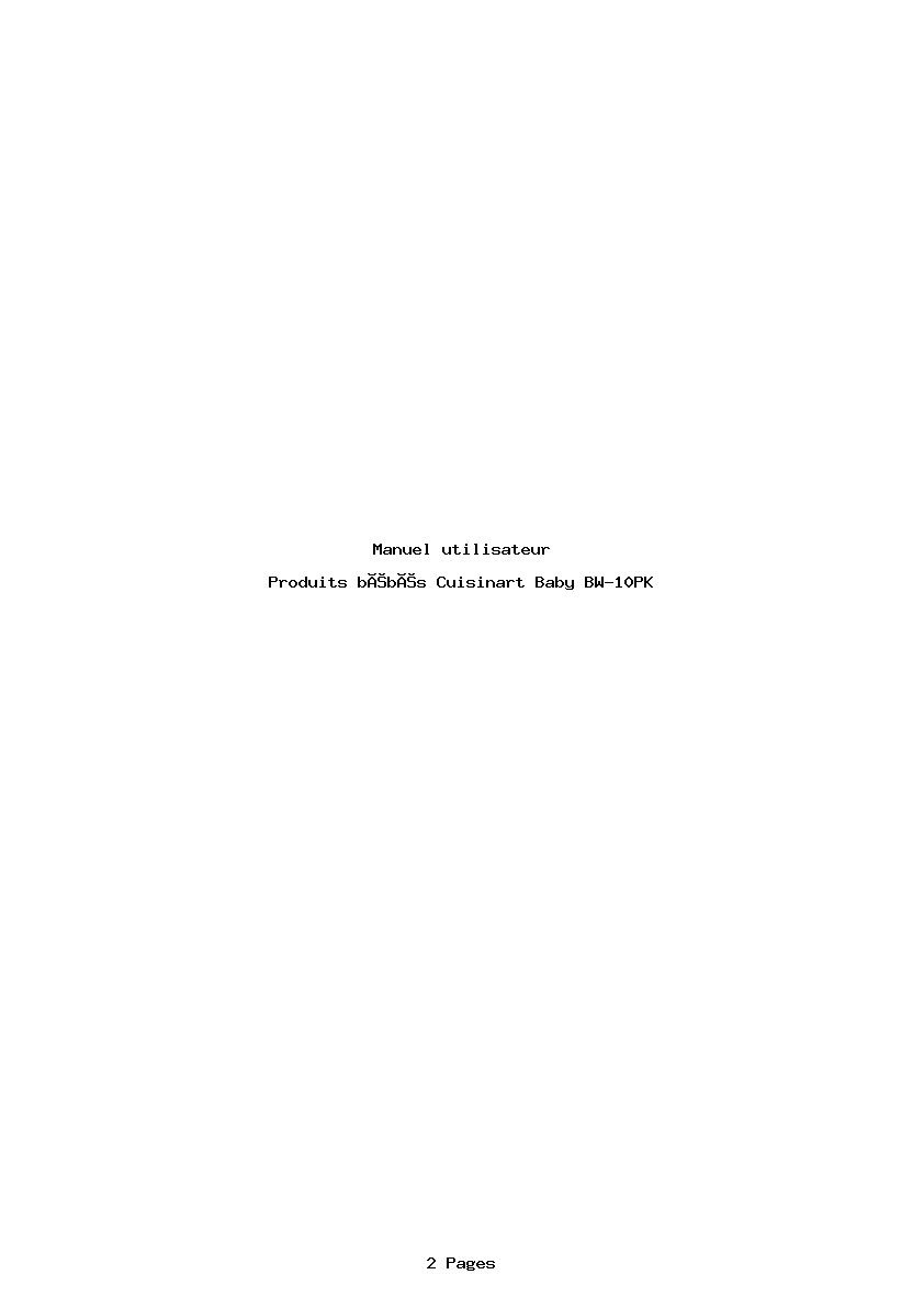 Page 1 de la notice Manuel utilisateur Cuisinart Baby BW-10PK