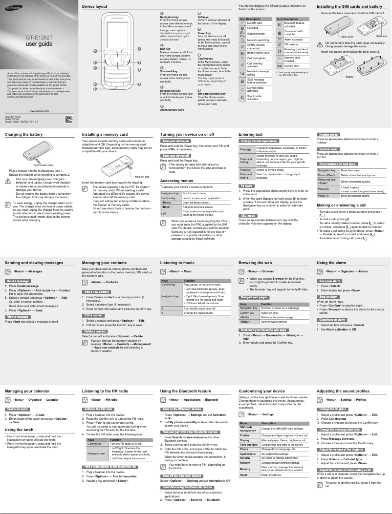 Página 1 del manual Manual de usuario Samsung GT-E1282T