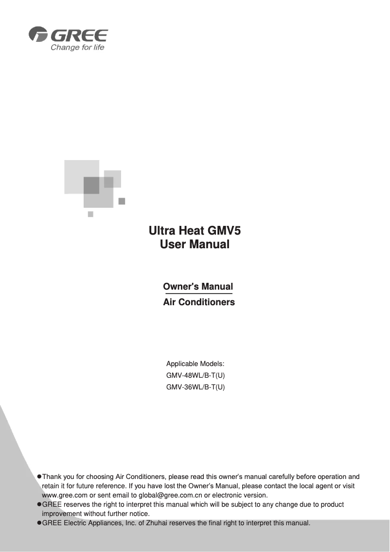 Página 1 del manual Manual de usuario Gree GMV-48WL/B-T(U)