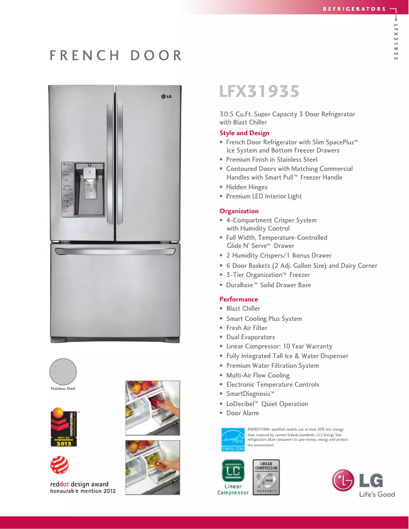 Page 1 de la notice Fiche technique LG LFX31935ST