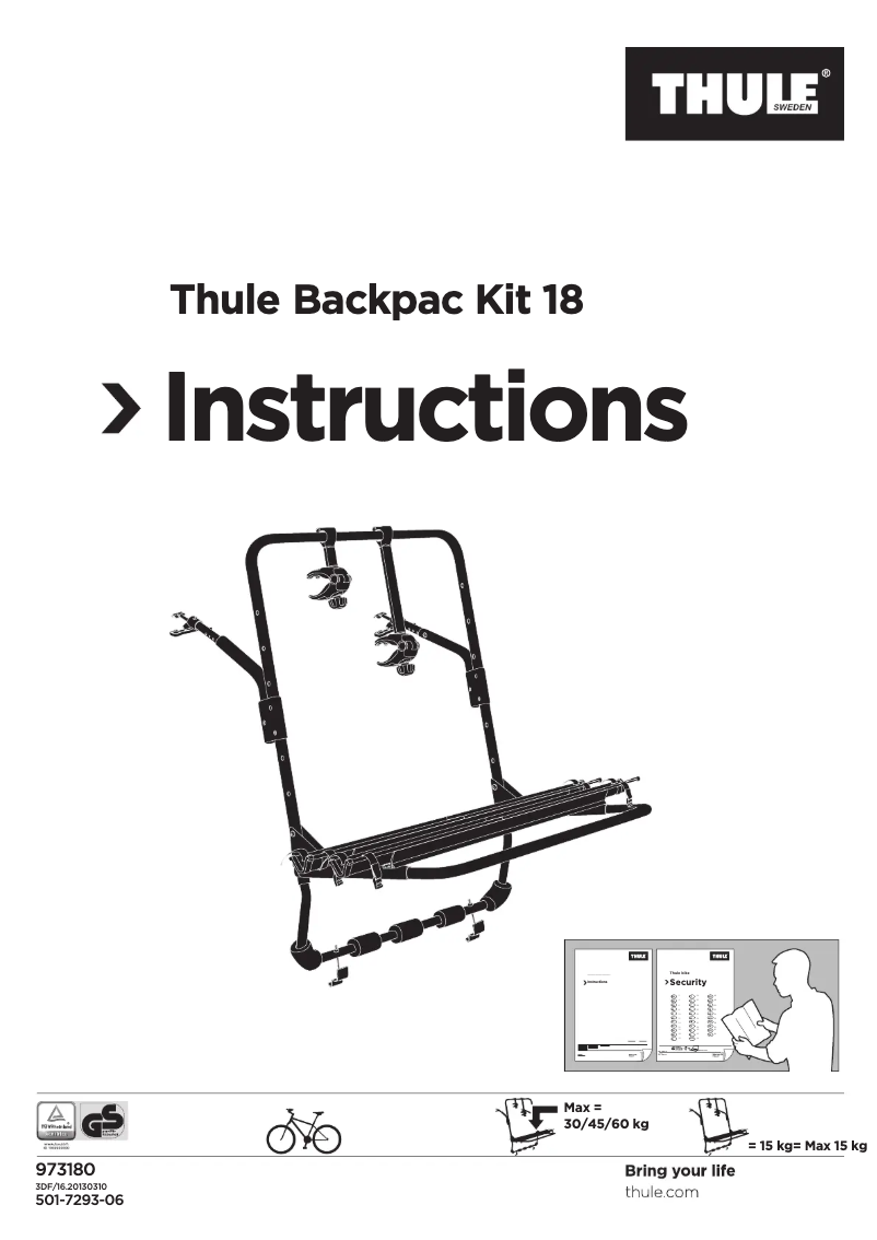 Page 1 de la notice Manuel utilisateur Thule Backpac Kit 18