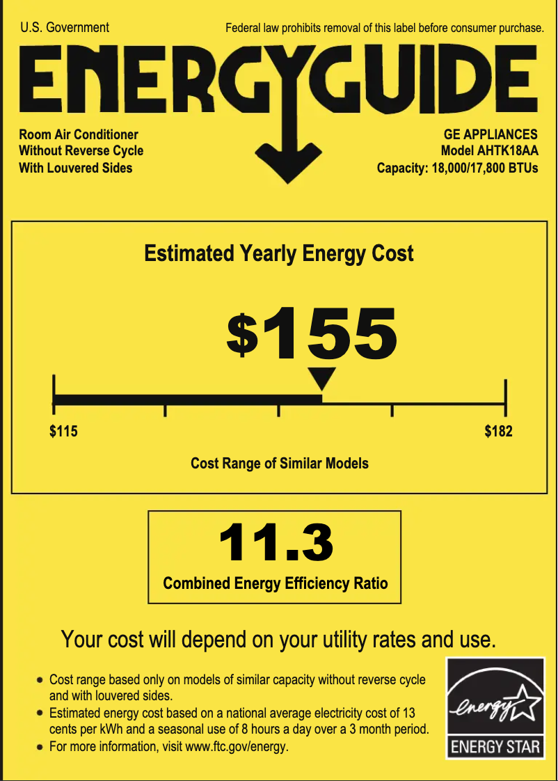 Página 1 del manual Etiqueta energética GE AHTK18AA
