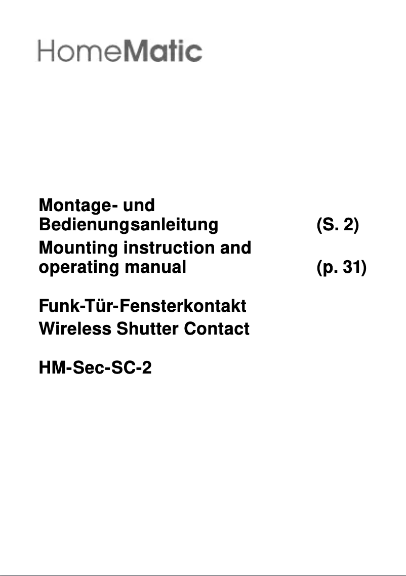 Page 1 de la notice Manuel utilisateur Homematic IP HM-SEC-SC-2