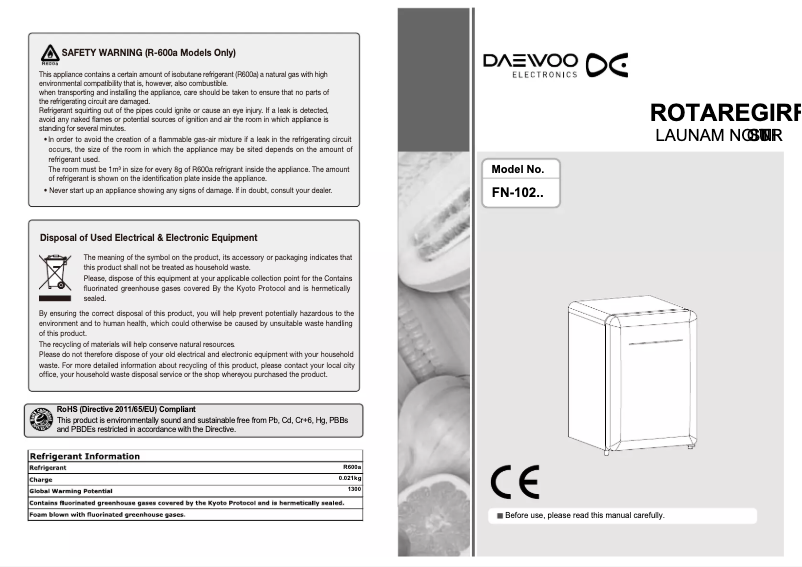 Page 1 de la notice Manuel utilisateur Daewoo FN-102PBQ
