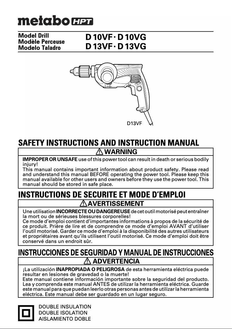 Page 1 of the manual User Manual Metabo D10VF