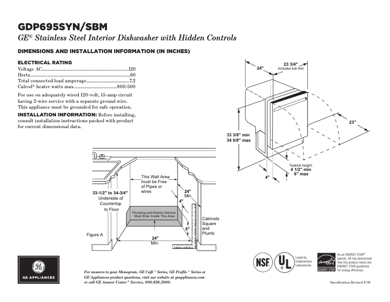 Page n°1 - Fiche technique GE GDP695SYNFS