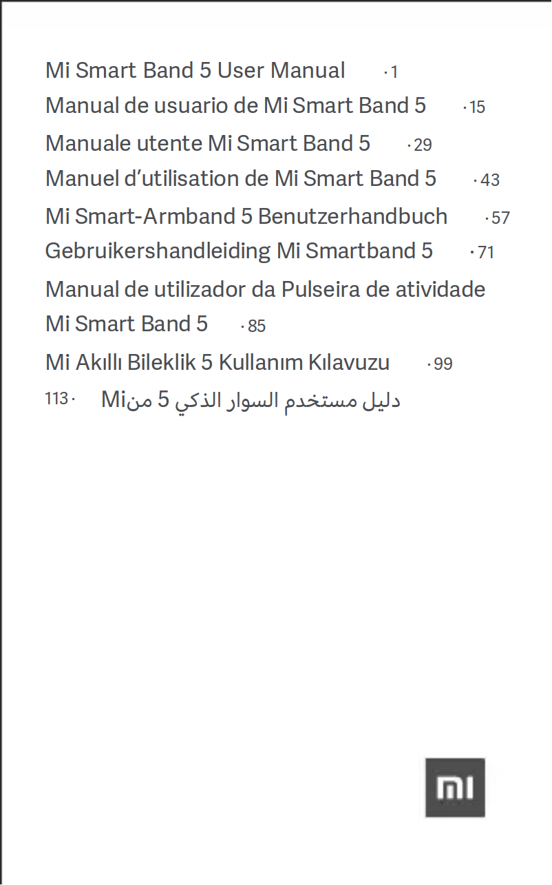 Page 1 de la notice Manuel utilisateur Xiaomi Mi Smart Band 5