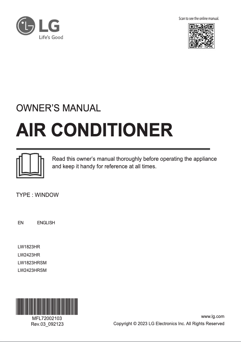 Page 1 de la notice Manuel utilisateur LG LW1823HR