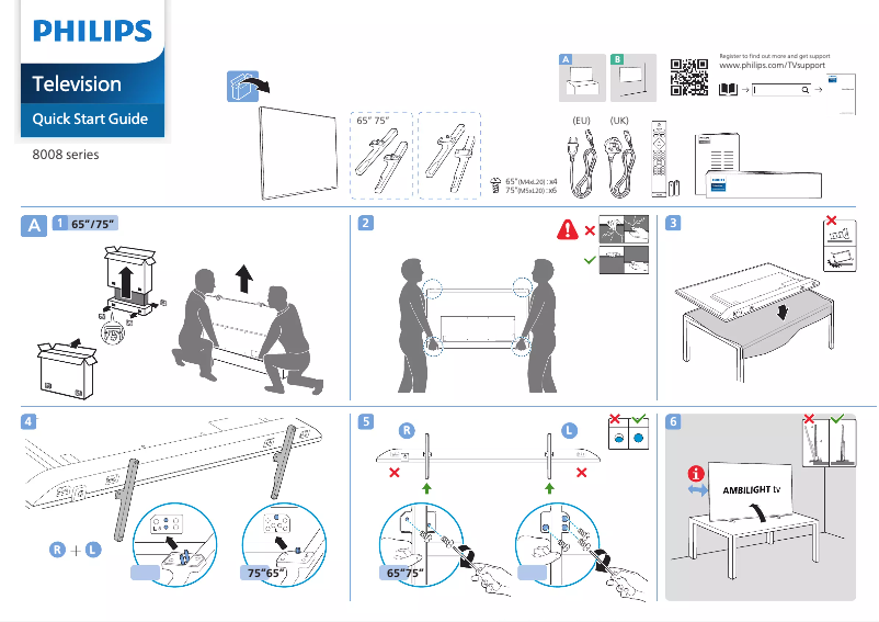 Page 1 de la notice Guide de démarrage rapide Philips 65PUS8008
