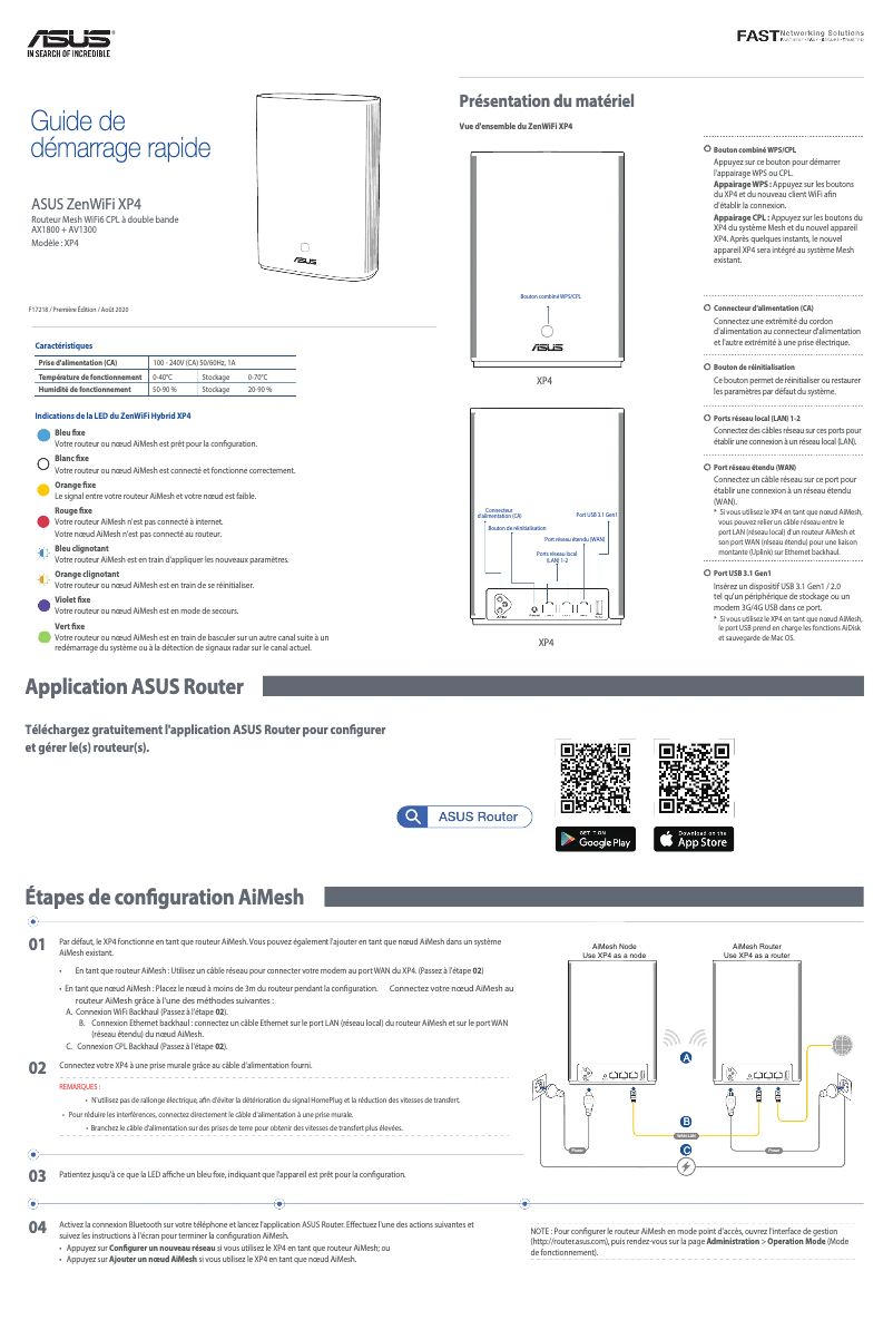 Page 1 de la notice Guide de démarrage rapide Asus ZenWiFi AX Hybrid XP4