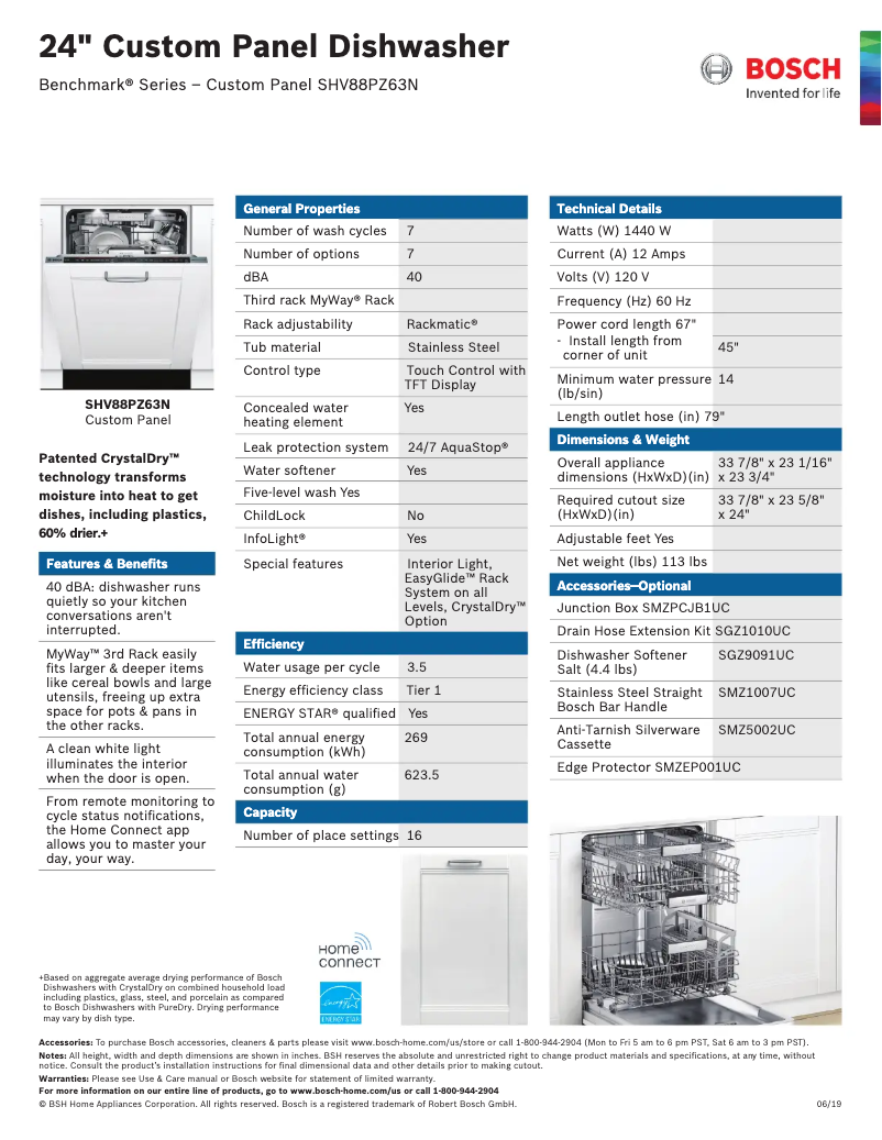 Page 1 of the manual Technical Sheet Bosch SHV88PZ63N