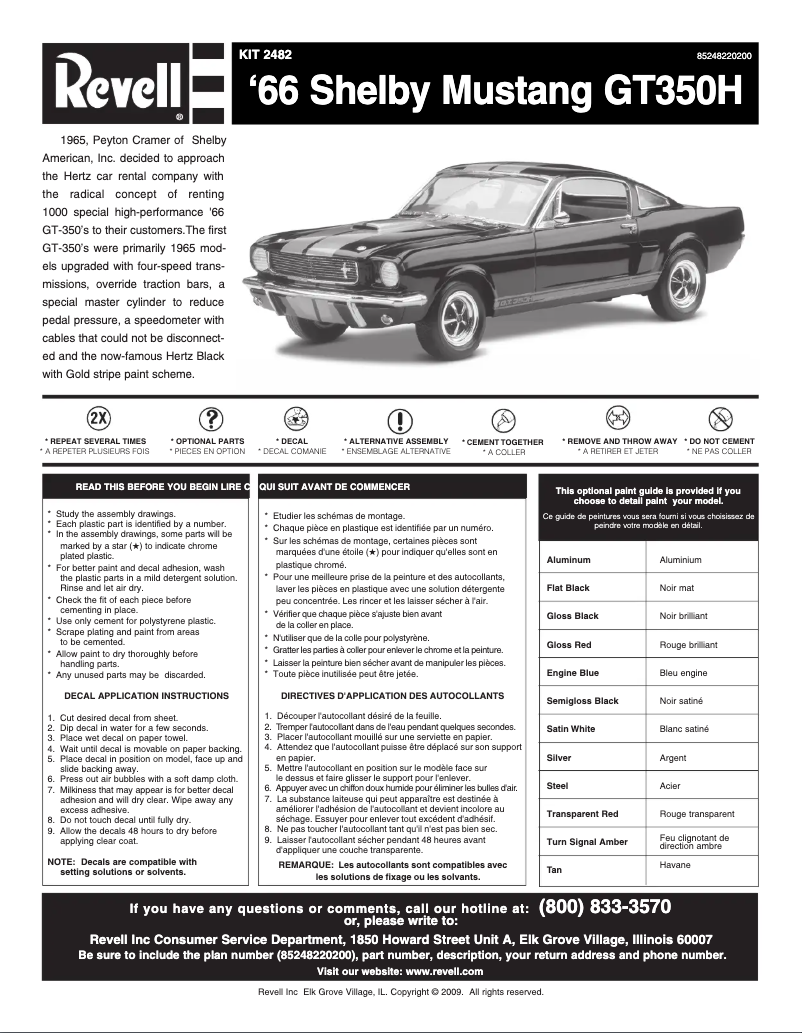 Page 1 de la notice Manuel utilisateur Revell ‘66 Shelby Mustang GT350H