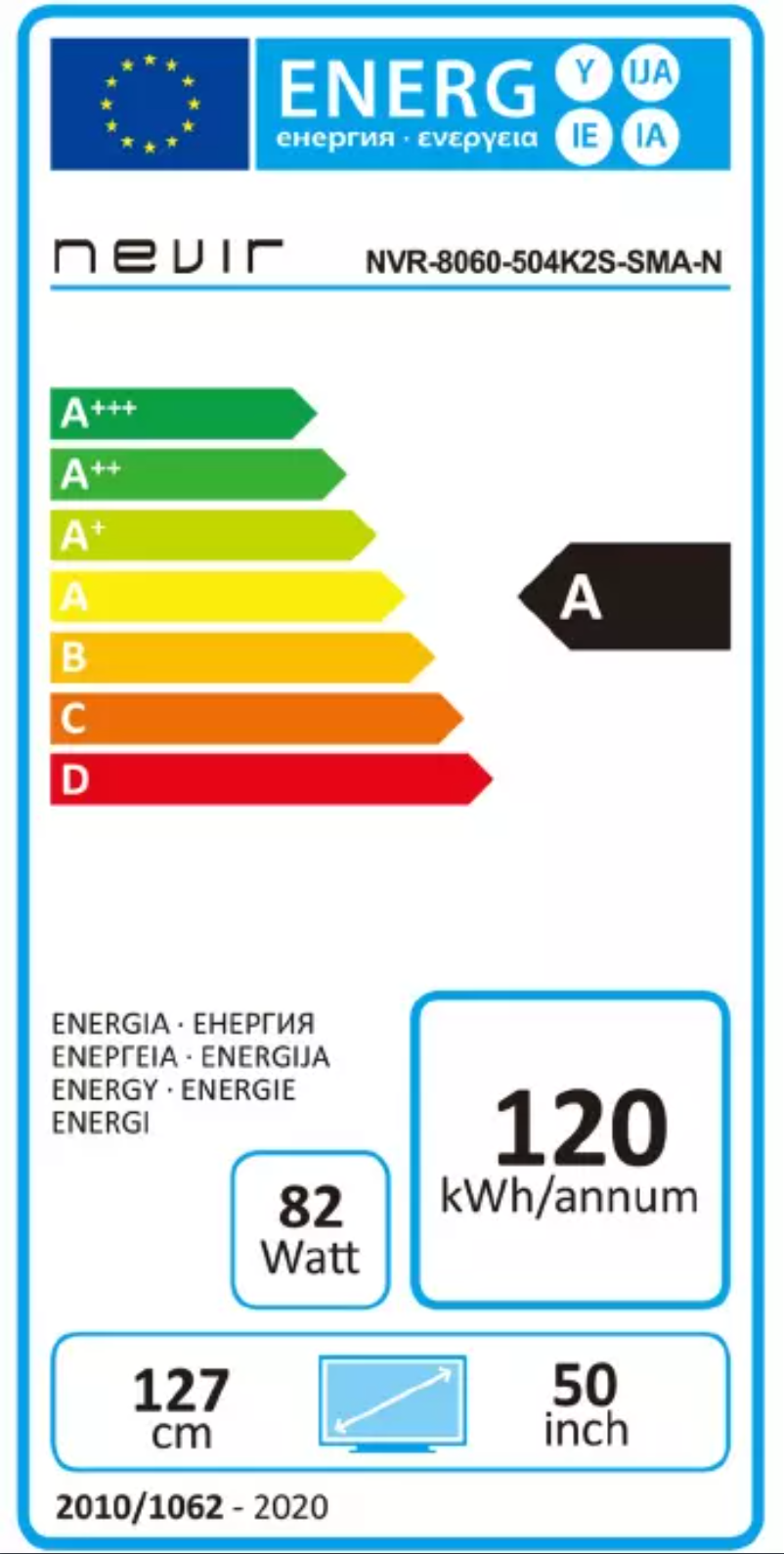 Page 1 de la notice Label énergétique Nevir NVR-8060-504K2S-SMA-N