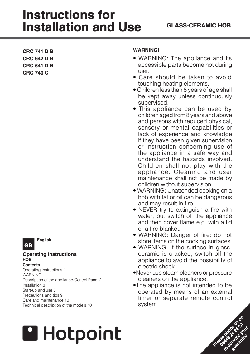 Página 1 del manual Manual de usuario Hotpoint CRC641DB