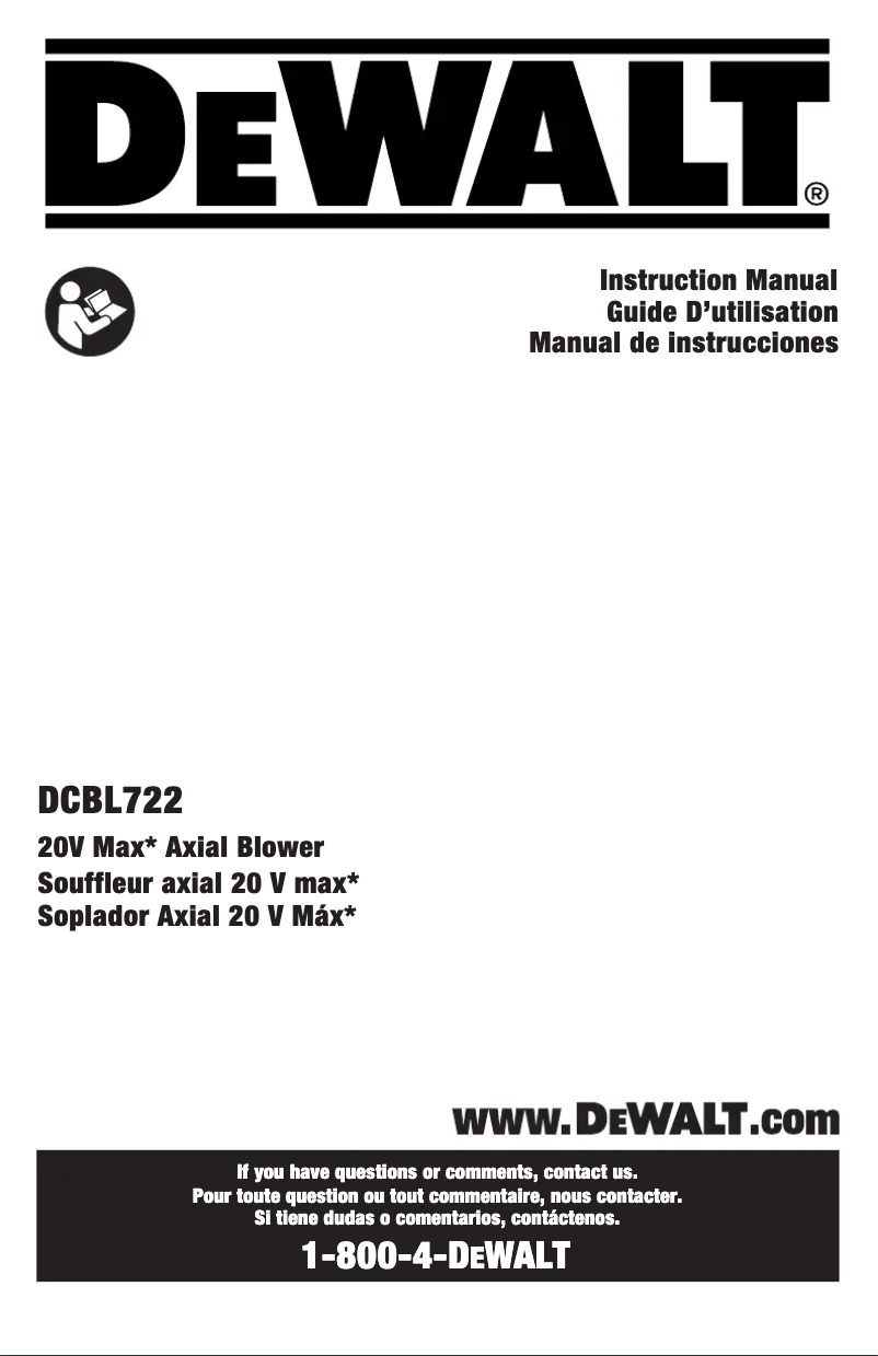 Page 1 de la notice Manuel utilisateur DeWalt DCBL722