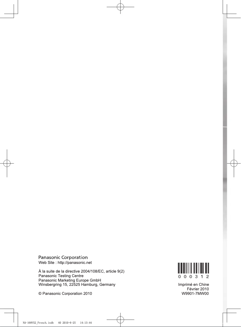 Page 1 de la notice Manuel utilisateur Panasonic NA-168VG2