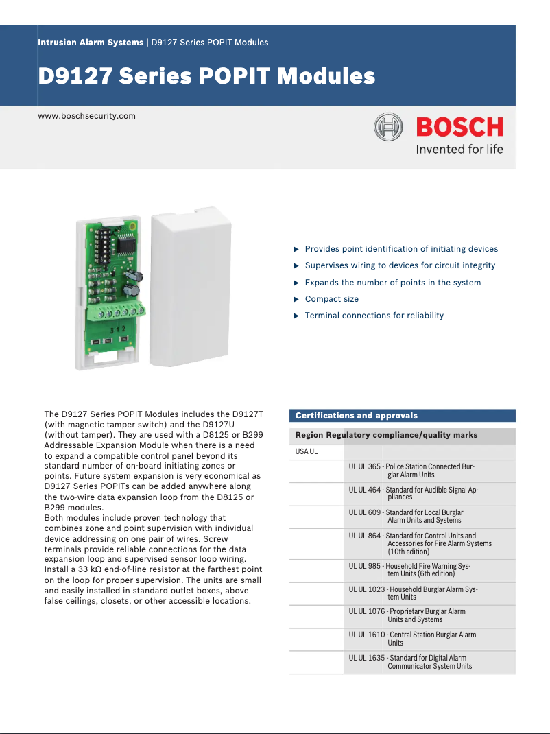 Page 1 of the manual User Manual Bosch D9127U