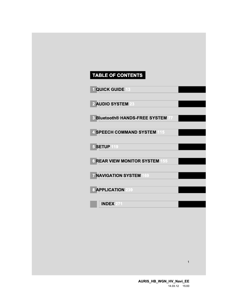 Página 1 del manual Manual de usuario Toyota Auris 2014 Navigation