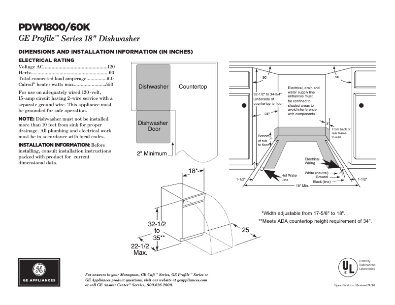 Página 1 del manual Ficha técnica GE PDW1800KBB