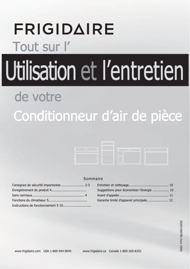 Page 1 de la notice Manuel utilisateur Frigidaire CRA103KT1