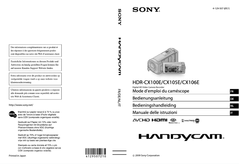 Page 1 de la notice Manuel utilisateur Sony Handycam HDRCX100B