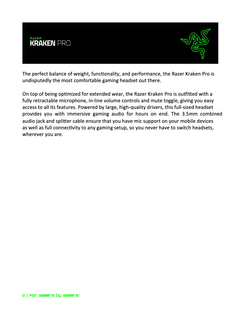 Page 1 de la notice Manuel utilisateur Razer Kraken Pro